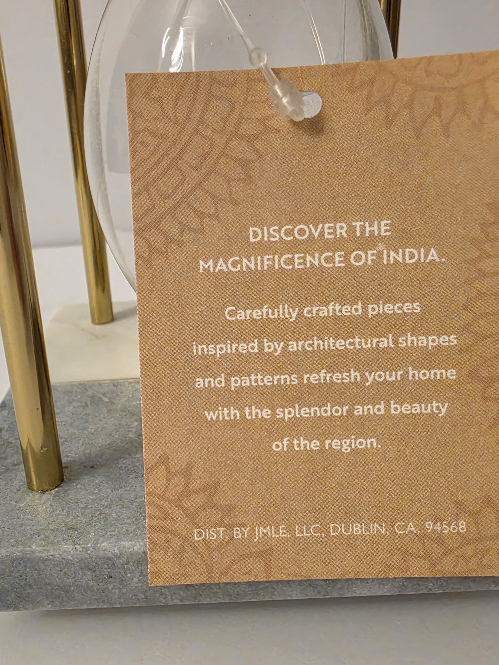 NWT India By Ink Two Tone Gold Marble Hourglass Sand Timer Decor Sz 9" H - Picture 3 of 8